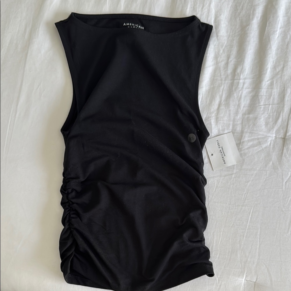 American Eagle Outfitters Black Ruched Tank Top